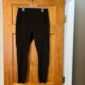 Dark gray leggings, 2 side pockets, 24” inseam, thick/heavy fabric weight